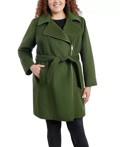 Cappotto donna Michael Michael Kors V8207 verde asimmetrico con cintura taglia M
