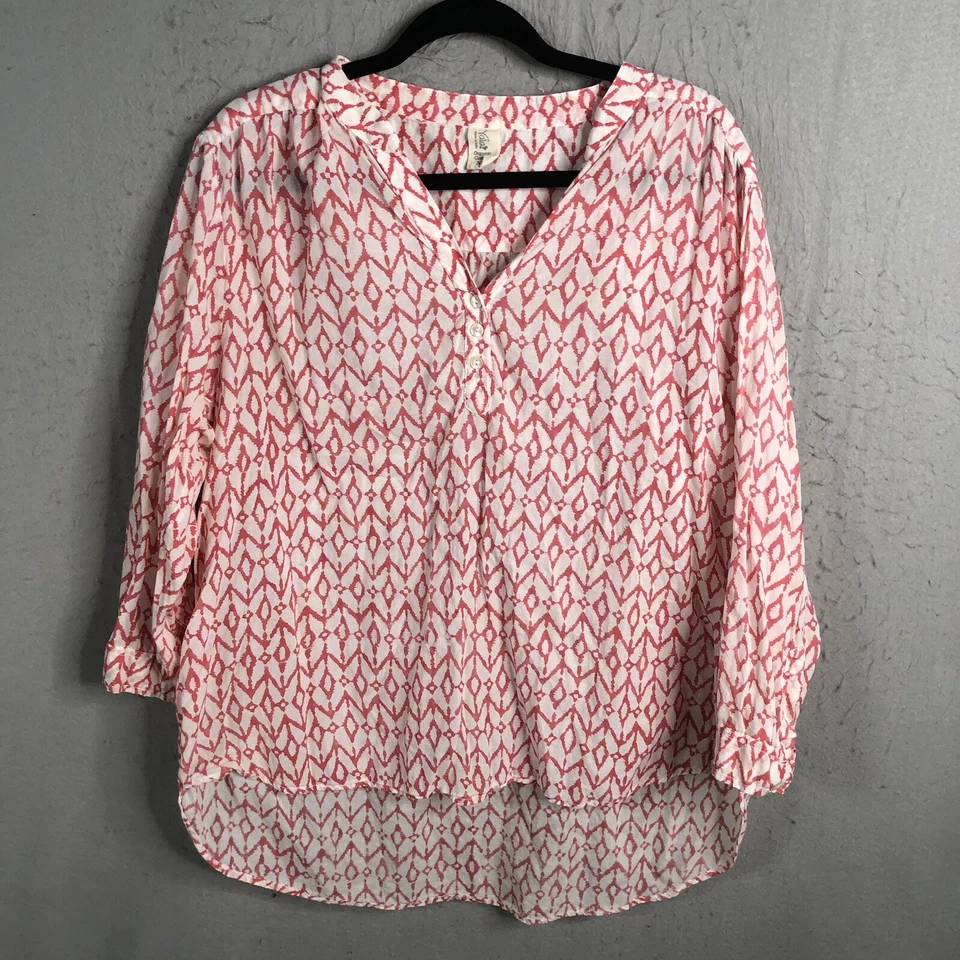 Top Yala Mujer Extra Grande Blanco Rosa Ikat 100% Algodón Orgánico Alto Lo Artístico Foto 1 de 4