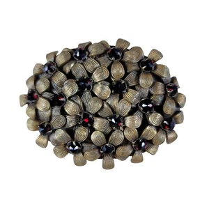 Spilla gioielli vintage tenuta spilla argento filigrana fiori ovali pietre granato - Foto 1 di 10