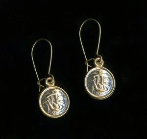 14K .97 Gram 27mm Solid Yellow Gold Circle Disk Asian Symbol Hook Earrings fq - Picture 1 of 2