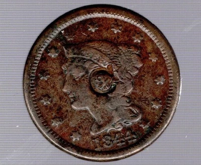 1844 pelo trenzado grande centavo contador estampado Foto 1 de 2