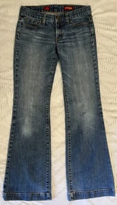 EXPRESS Women’s Size 4L Eva Fit And Flare Jeans ~ Dark Wash, Fading, Stretch - Picture 1 of 11