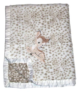 Disney Baby Bambi Fawn Deer Blanket Cream Tan Satin Trim Plush Security 30x40" - Picture 1 of 2