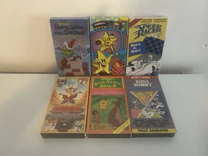 6 VHS Tapes Lot Animated Cartoons Bare Necessities Bugs Bunny Speed Racer Grinch - Picture 1 of 1