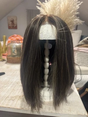 Peluca de cabello humano Remy frente de encaje 100 % cabello humano, HLW-100, marrón Hanju suizo, 12 pulgadas Foto 1 de 4