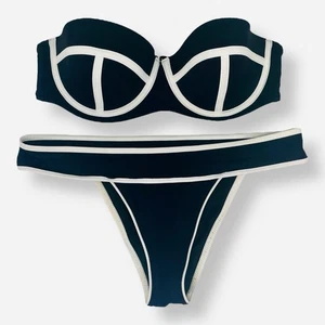 Victoria's Secret Bikini Schwimmen 34D Oberteil Medium Colorblock Badeanzug schwarz weiß - Bild 1 von 11