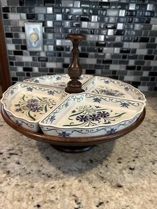 Pedestal de madera/porcelana vintage de 5 piezas Lazy Susan para servir Villeroy & Boch - Imagen 1 de 7