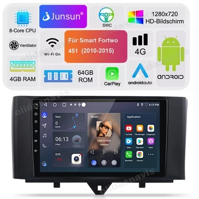 4+64GB 8-Kern DAB+ GPS Für Smart Fortwo 451 2010-2015 Android Autoradio CarPlay - Bild 1 von 4