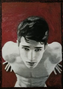 Man Portrait Gemälde Papier A4 Ölpastell Kunst, Oil Pastel Art Paper A4 - Bild 1 von 2