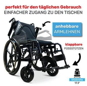 X-1 ComfyGO Leichter Manueller Rollstuhl Mit Schnell Abnehmbaren Rädern - Bild 1 von 3