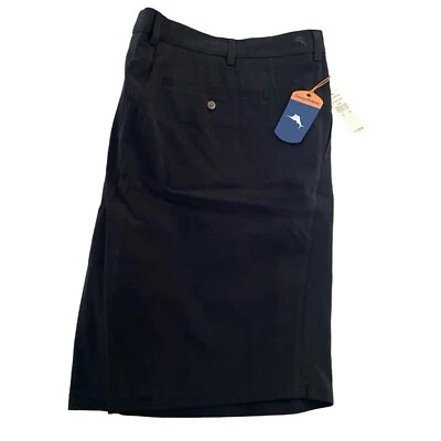 全新带标签 Tommy Bahama 黑色打褶圣托马斯丝绸混纺短裤男式 50R $118 — 第 1/4 张图片