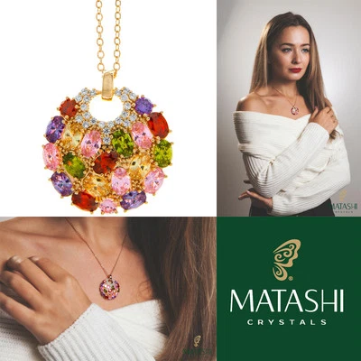 Collar enchapado en oro rosa de 16" con colgante inspirado en el mar con cristales de Matashi Foto 1 de 4