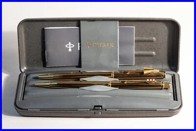 PARKER INSIGNIA SET Bleistift & Kugelschreiber in Gold & Blau getsreift - Bild 1 von 4