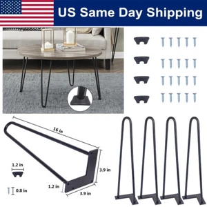16 inch Hairpin Table Legs Set of 4 Metal 3 Rods Heavy Duty DIY Desk Stand Sofa - Picture 1 of 10
