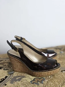 Stuart Weitzman Black Brown Open Toe Wedge Sandals Size UK 3 - Picture 1 of 14