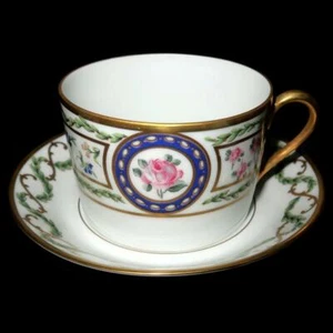 Haviland Limoges LOUVECIENNES France, Flat Coffee or Tea Cup & Saucer Set, NEW - Picture 1 of 6