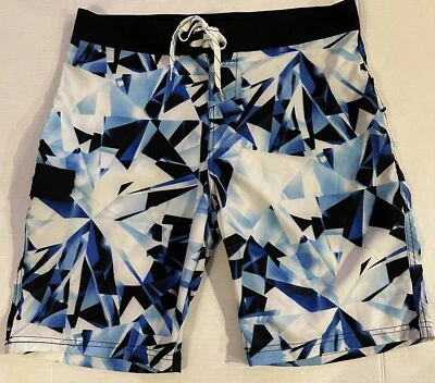 Carbon Board Shorts Size 34 Blues And White Abstract Swim Trunks Surf - Image 1 of 4