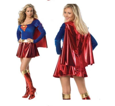 Supergirl Fancy Dress Superhero Costume Women Kids Girls World Book Day Cosplay - Image 1 of 4