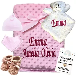 Personalised Baby Blanket Embroidered Soft Bubble Boy Girl Gift Set Newborn - Picture 1 of 15