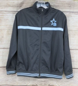 VINTAGE Plugg Youth Boys Size Medium Full Zip Dri Fit Varsity Jacket Gray Blue - Picture 1 of 11