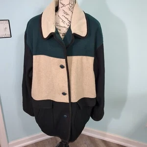 Herman Kay Color Block lana sherpa orlo cappotto giacca 18-20 vintage - Foto 1 di 6