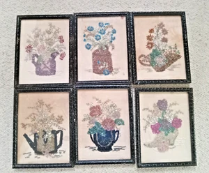 Vintage 1940s 6pc Handstitched Needlepoint Sequin, Bead Work Folk Art - Picture 1 of 16