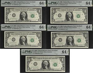 1969 $1 Federal Reserve Note - PMG 64EPQ - 5 Consecutive - Star - Fr 1903-D* - Picture 1 of 11