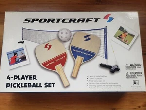 Sportcraft Pickleball Set 4 Player Wooden Paddles, Net & Balls Set - NEW - Picture 1 of 2