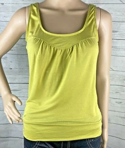 Puma Tank Top Small Chartreuse Green Pleated Sweatheart Accent Seam Athletic  - Picture 1 of 12
