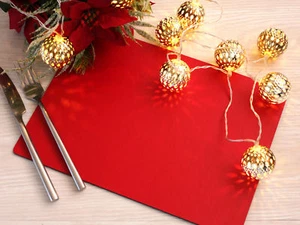 Set of 8 Elementary Red Bonded Leather Placemats - Made in UK - Picture 1 of 2