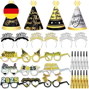 Silvester Deko 2025 Party Set Partyhüte Silvester Haarreif Happy New Year Brille - Bild 1 von 8