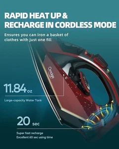 Anti-Drip, Ceramic Soleplate, 3 Temperature Set 1500W Cordless Iron with Steam - Picture 1 of 9