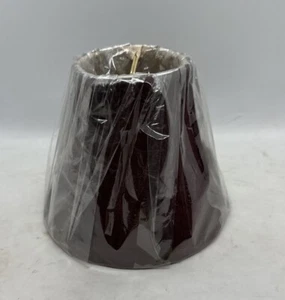 Paralume lampada vintage piccolo tessuto 5” clip-on vino bordeaux con fodera marrone ricamato - Foto 1 di 10