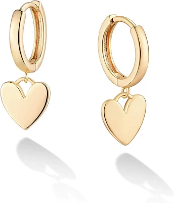 Pendientes de aro de corazón de oro Pendientes Huggie para mujer enchapados en oro de 14K pequeños aros E Foto 1 de 4