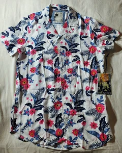 Free Planet Hawaiian Shirts Peach Palm Trees Flowers & White Blue Leaves Flowers - Picture 1 of 7