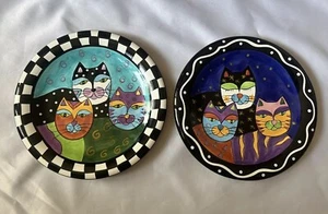 MILSON & LOUIS Cat Salad Dessert Plate Hand Painted Multicolor - Set of 2 - Picture 1 of 8