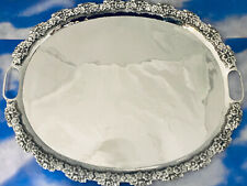 SOLID 925  STERLING SILVER OVAL MOTIF FLORAL TRAY / PLATTER