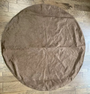 Ballard Designs 72” Round Tablecloth Brown Faux Suede Microfiber EUC - Image 1 of 4