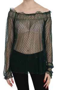 PINK MEMORIES Blouse Green Mesh See Through Long Sleeve Top IT42/US8/M RRP $200 - Picture 1 of 8