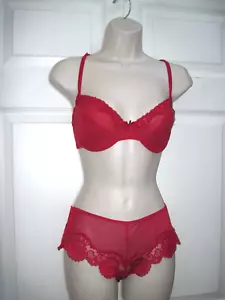 H&MH Sexy Rot BH 38B & Hipster Höschen Set Gr. Medium Spitzenbesatz Neu - Bild 1 von 15