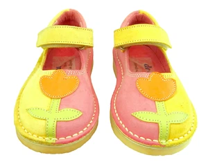 DE OSU -Spain -Girls Yellow Fuchsia Pink Tulip Flower Shoes -European 24 -Size 7 - Picture 1 of 5