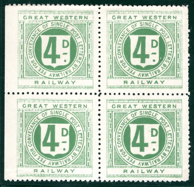 GB GWR KGV Railway Letter Stamp 4d *GREAT WESTERN* (192?) BLOCK Mint MNH RSB130 - Image 1 of 4