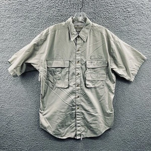 Hook Tackle Mens Shirt Medium Tan 100% Cotton Button Front Fishing Vented - Picture 1 of 10