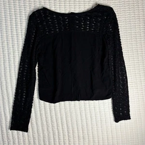 Ambiance Black Lace Dark Cottagecore Long Sleeve Sheer Panel Top Size Small - Picture 1 of 5