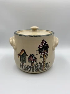 Vintage Home and Garden Party Birdhouse Stoneware Bean Pot/Cookie Jar - Picture 1 of 3
