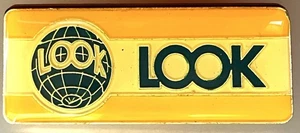 LOOK enamel pinback button . GLOBE . WORLD . yellow & blue ~ - Picture 1 of 3