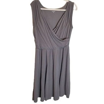Garnet Hill Womens L Gray Sleeveless Pleated V-Neck Lined Faux Wrap Mini Dress - Image 1 of 4