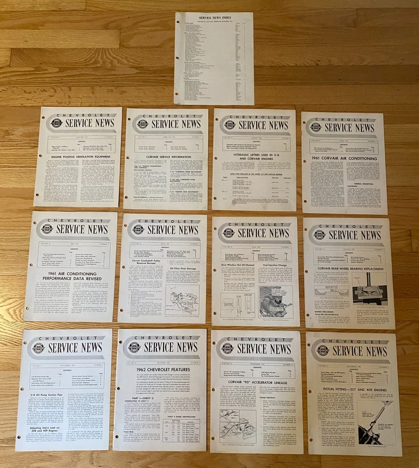 1961 Chevrolet SERVICE NEWS SET/LOT Bulletin Corvette/Impala/Chevy II 1962 GM - Image 1 of 1