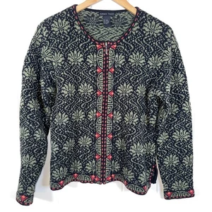 Nomadic Traders Strickjacke Damen Medium Grün Schwarz Nordic Langarm Reißverschluss - Bild 1 von 7