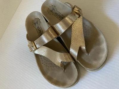 Sandalias Mephisto Helen Mezcla Tanga Dorada Cuero Corcho Talla 38 Foto 1 de 4